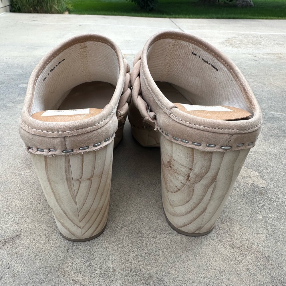 Dolce Vita Hila Braided Clogs Mules Platform Wood Heel Nude Leather Size 6 - Picture 5 of 10